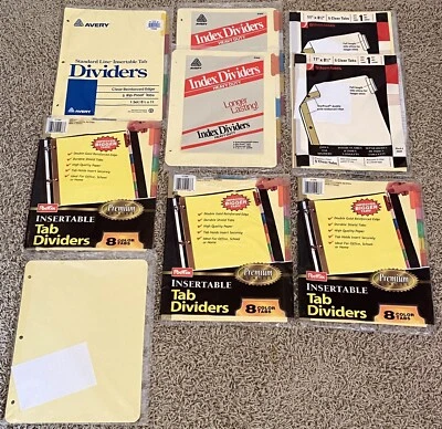 Mixed Lot New Sealed Clear and Color Tab Index Dividers - 5 tab and 8 tab 9 Sets - Image 1 of 4