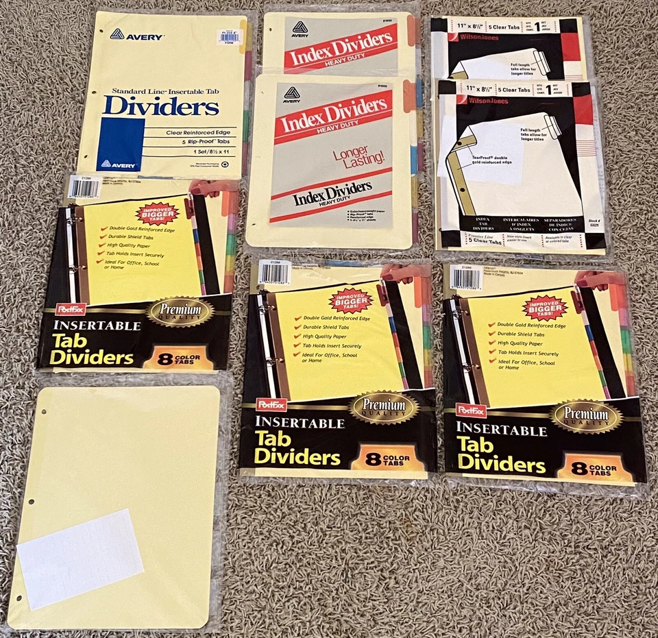 Mixed Lot New Sealed Clear and Color Tab Index Dividers - 5 tab and 8 tab 9 Sets - Image 1 of 4