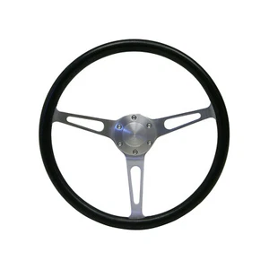 SAAS Classic Retro Black Poly Steering Wheel 380mm Deep Dish 15in Brushed Alloy - Bild 1 von 4