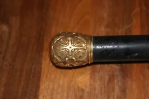 Antique 19th c Gold Top Fancy Embossed Knob Cane 36" Ebony Walking Stick - Picture 1 of 5