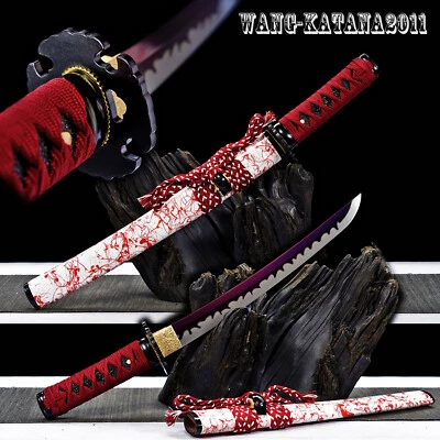 Tanto 自卫 1095 钢紫色刀片红色刀日本武士短剑 — 第 1/4 张图片