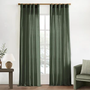Drapes Curtains for Living Room,2 Panels Set Linen Semi Sheer Boho Back Tab Plea - Picture 1 of 9