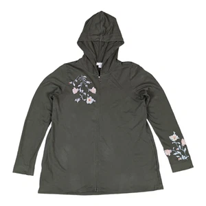 J Jill Hoodie Size XS Full Zip Green Embroidered Cotton Lightweight - Picture 1 of 12