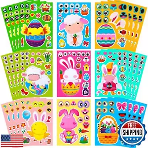 36 Sheets Easter Stickers for Kids Make a Face Stickers Eggs Rabbits Chick Ba - Picture 1 of 5
