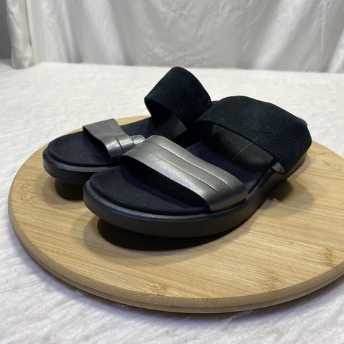 Sandalo Ecco Flowt in pelle nabuk nero da donna USA taglia 8 5 EU 39 cinturino scorrevole