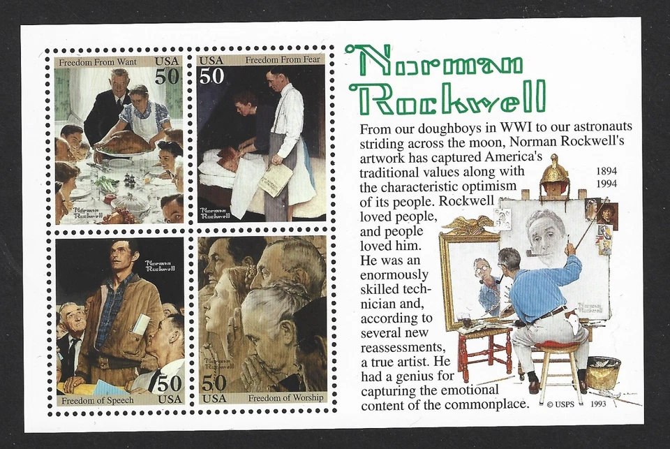 1994 NORMAN ROCKWELL PAINTINGS MNH SOUVENIR SHEET #2840 - Image 1 of 1