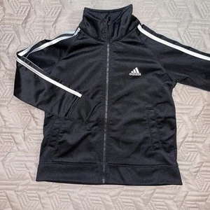 Adidas track jacket youth sz 5 full zip black white stripes. Large Rear Logo. - Picture 1 of 7