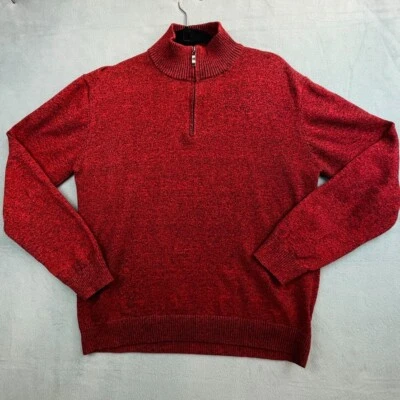 Mock Neck Quarter Zip Sweater Red Pullover Mens Size Large Preppy Chunky Knit - Image 1 of 4