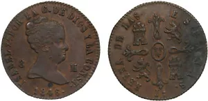 Spain 1846JA 8 Maravedis Copper AU - Picture 1 of 1