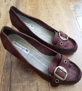 AMERICAN EAGLE Zapatos Mujer 11 Marrón Borgoña Cuña Imitación Gamuza Sin Cordones Hebilla - Imagen 1 de 12