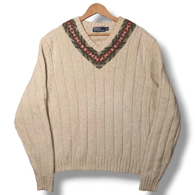 Jersey Polo Ralph Lauren Fair Isle para Hombres 2XL Tejido con Cable Lana Mezcla de Lino De Colección Foto 1 de 4
