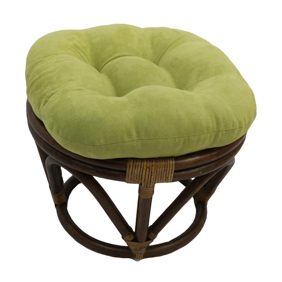 Rattan Ottoman with Micro Suede Cushion - Image 1 of 1