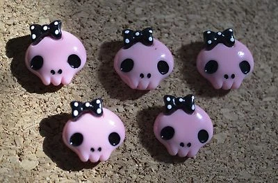 Set of 5 CUTE PINK SKULLS bulletin board pushpins, thumbtacks, or magnets - Image 1 of 4