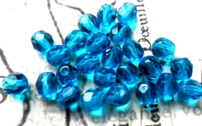 Fire polished beads faceted aqua  Czech glass blue crystal - Image 1 of 3