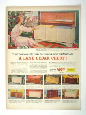 Винтажная печатная реклама сундук из кедра Lane 1953 г. праздничный подарок MCM - Изображение 1 из 2