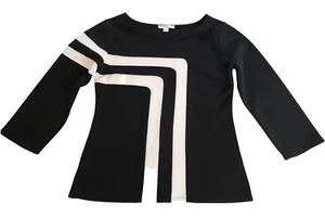 Queenspark Basic Blouse Womens Small S Black Striped Polyester Pullover - Picture 1 of 14