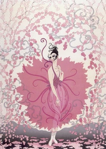 Rosa Dame 22x30 Art Deco Druck von Erte - Bild 1 von 2