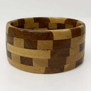 Vintage Multi Segmented Mosaic Wood Hand Made Bowl 6 3/4 inch x 3 1/2 inch - Picture 1 of 12