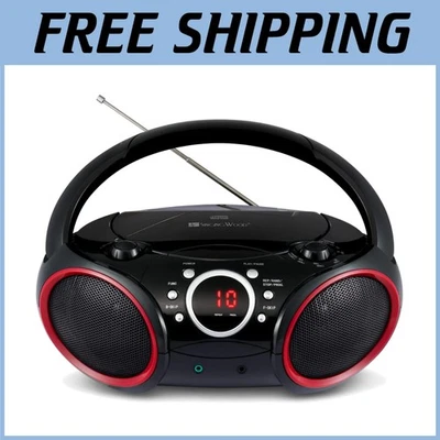 Black Portable CD Player with Red Rims - AC/Battery Powered - Image 1 of 4