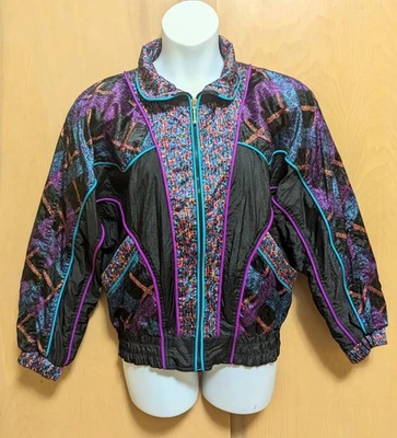 Vintage East West Womens Size Medium Colorful Windbreaker Track Jacket 80s Retro - Image 1 of 4