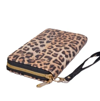 Ladies Womens Girls Brown Leopard Print Long Purse Wallet Note & Coin Sections - Image 1 of 3