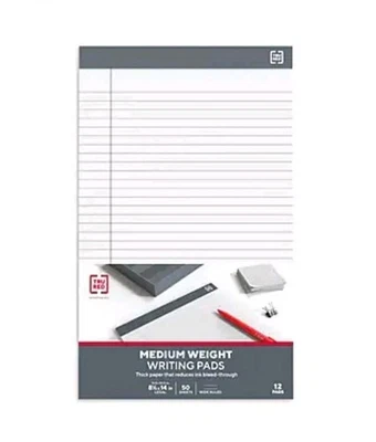 TRU RED™ Notepads, 8.5" x 14", Wide Ruled, White, 50 Sheets/Pad, 12 Pads/Pack - Image 1 of 3
