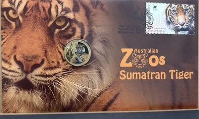 2012 $1 Australian Zoos Sumatran Tiger Coin & Stamp Cover PNC  Uncirculated - image 1 of 2