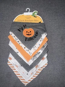 Modern Baby Halloween Bibs Set of 8 Bandanna Snap 2-Ply Bibs 1st Halloween NIP - Picture 1 of 4