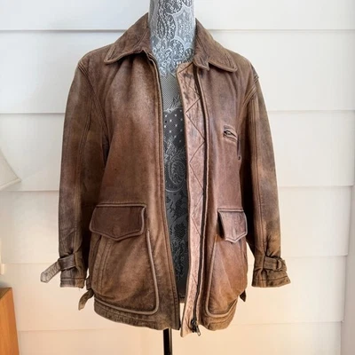 Vintage Gap Distressed Leather Bomber Jacket Brown Flight Jacket - Image 1 of 4