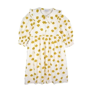 KOKORI Noor Girls Dress Ivory Gauze Fabric With Jacquard Mustard Flowers Size 7Y - Picture 1 of 13
