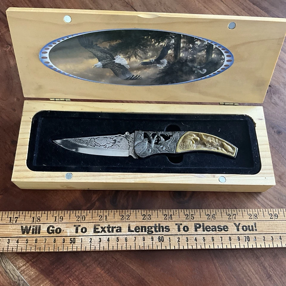 Cuchillo Plegable Mango Tallado Elk Ridge Como Nuevo A+ Foto 1 de 4