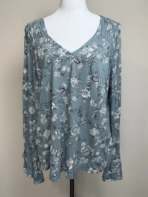 Lucky Brand Women L Floral Print Long Sleeve Peasant Blouse Top Boho Chic Flowy - Image 1 of 4