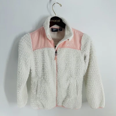 Reebok Outerwear Long Sleeve Collared Sherpa Jacket Ivory White Pink SZ M 10/12 - Image 1 of 4
