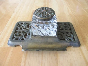 Antiker Schreibtisch Tintenfass Bronzeguss Messing - Bild 1 von 6