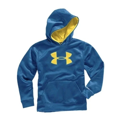 Under Armour Storm Youth XL Blue/Yellow Fleece Big Logo Pullover Hoodie - Image 1 of 4
