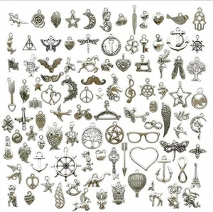 100 PCS Craft Supplies Small Antique Silver Charms Pendants ,Jewelry Making - Picture 1 of 5