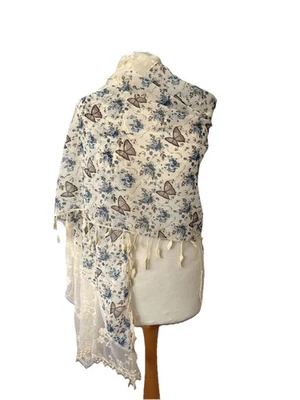 Bufanda mariposa mezcla crema con ribete de encaje talla única para mujer’s  Foto 1 de 4
