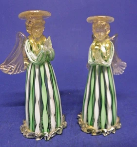 Par de estatuillas artísticas de ángeles rezando de vidrio verde blanco con detalles dorados de 6 pulgadas Alto - Imagen 1 de 8