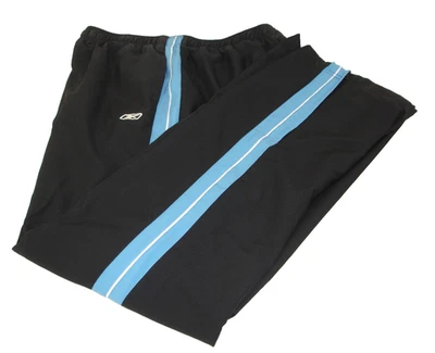 Reebok Women's Lined Track Pants Black Blue White Stripe US M UK 12 Yoga Run  - Image 1 of 4