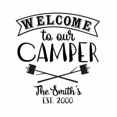 窗户乙烯基贴花-欢迎使用我们的露营车(可定制带名称和日期) — 第 1/4 张图片