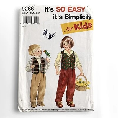 Vintage Simplicity Easy Kids 9266 Sewing Pattern Pants Vest Toddler Size A  - Image 1 of 3