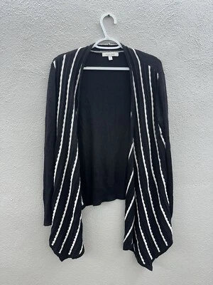 Ellen Tracy 女式开衫 XS 码黑色白色条纹长袖开襟 — 第 1/4 张图片