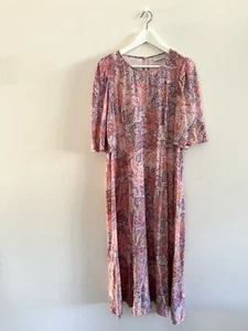 Sussan Midi Dress Size 16 Pink Purple Paisley Print Short Sleeve - Picture 1 of 11