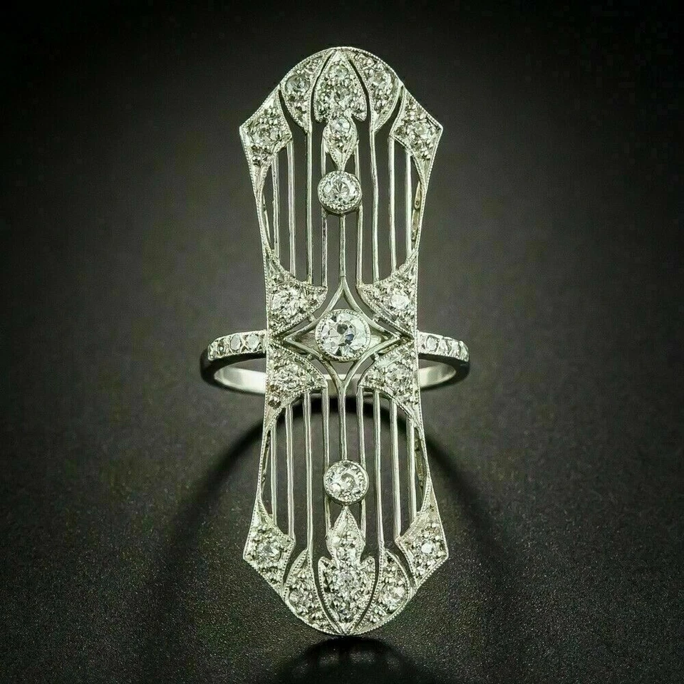 Victorian Edwardian Engagement Wedding Ring 14K White Gold Over 1.10 Ct Diamond - Image 1 of 4