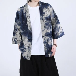 Men Japanese Kimono Outwear Loose Yukata Print Bathrobe Cardigans Jacket Vintage - Picture 1 of 13