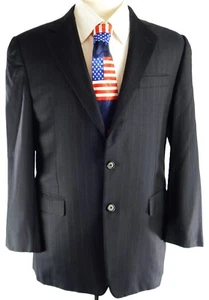 Blazer de Lana Hickey Freeman Loro Piana Tasmanian Super 120's Hombres 40R NEGRO Rayas - Imagen 1 de 19
