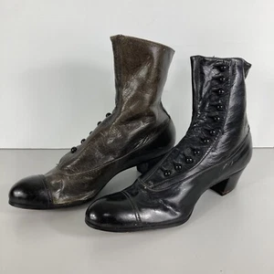 Antique Victorian Boots Ladies Button-Up Heeled Shoes Grover Soft Shoes Mismatch - Picture 1 of 22