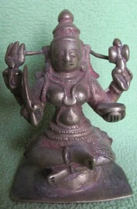 OLD INDIAN HINDU GODDESS DURGA BRONZE METAL PIECE STATUE HOME DECOR FIGURINE - Picture 1 of 7