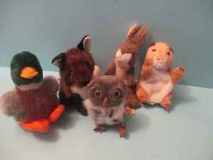 Folkmanis & Dakin 5" Finger Puppets Plush Fox,Hamster Owl Bunny Duck Set of 5 - Picture 1 of 8