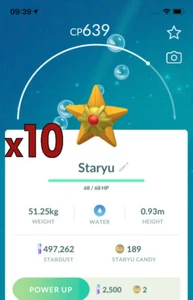 ¡Paquete de 10 Pokémon Staryu!! ¡Buena oportunidad de suerte y buenos IV!! Go - Imagen 1 de 1